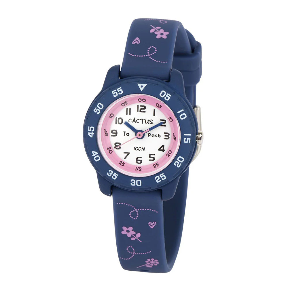 Cactus 'Junior' Blue & Pink Flower Time Teacher Watch CAC-124-M04