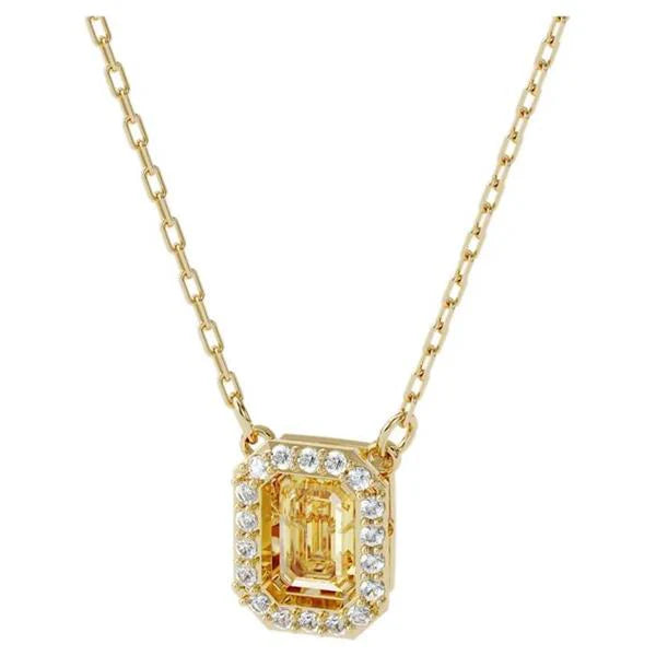 Millenia necklace Square Swarovski zirconia, Yellow, Gold-tone plated