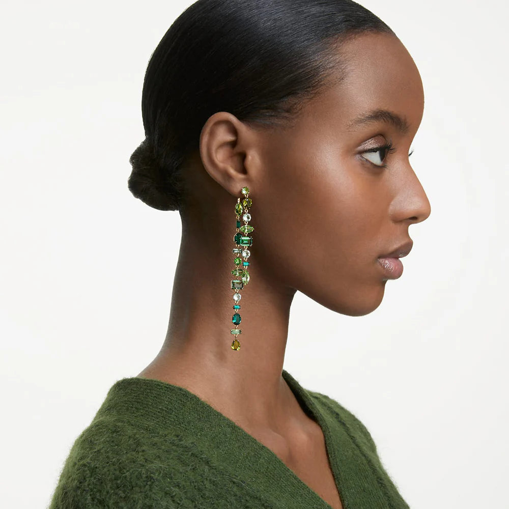 Gema Asymmetrical Green Crystal Drop Stud Earrings 5613734