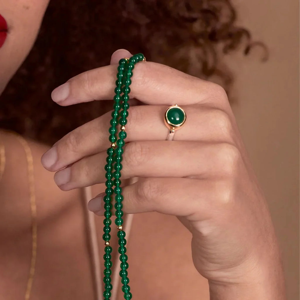 NAJO 'Garland' Two-Tone Round Green Onyx Ring R6752S