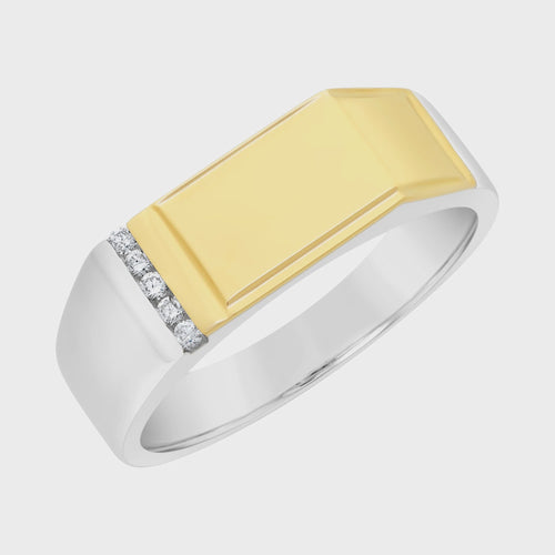 9ct Gold & Sterling Silver Gents Ring With Diamond M3264
