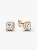 Square Sparkle Halo Stud Earrings 14ct Gold