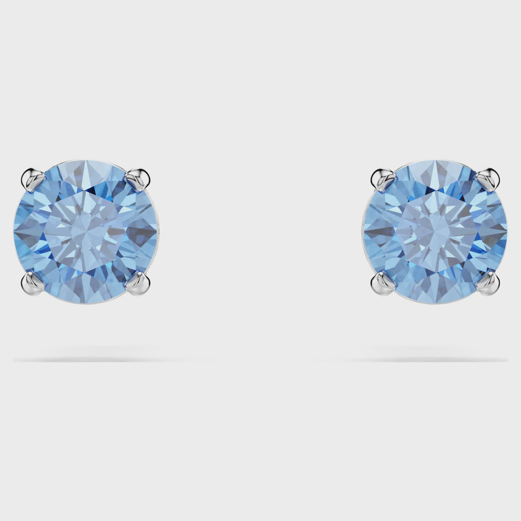 Stilla Attract stud earrings Round cut, Blue, Rhodium plated 5734250