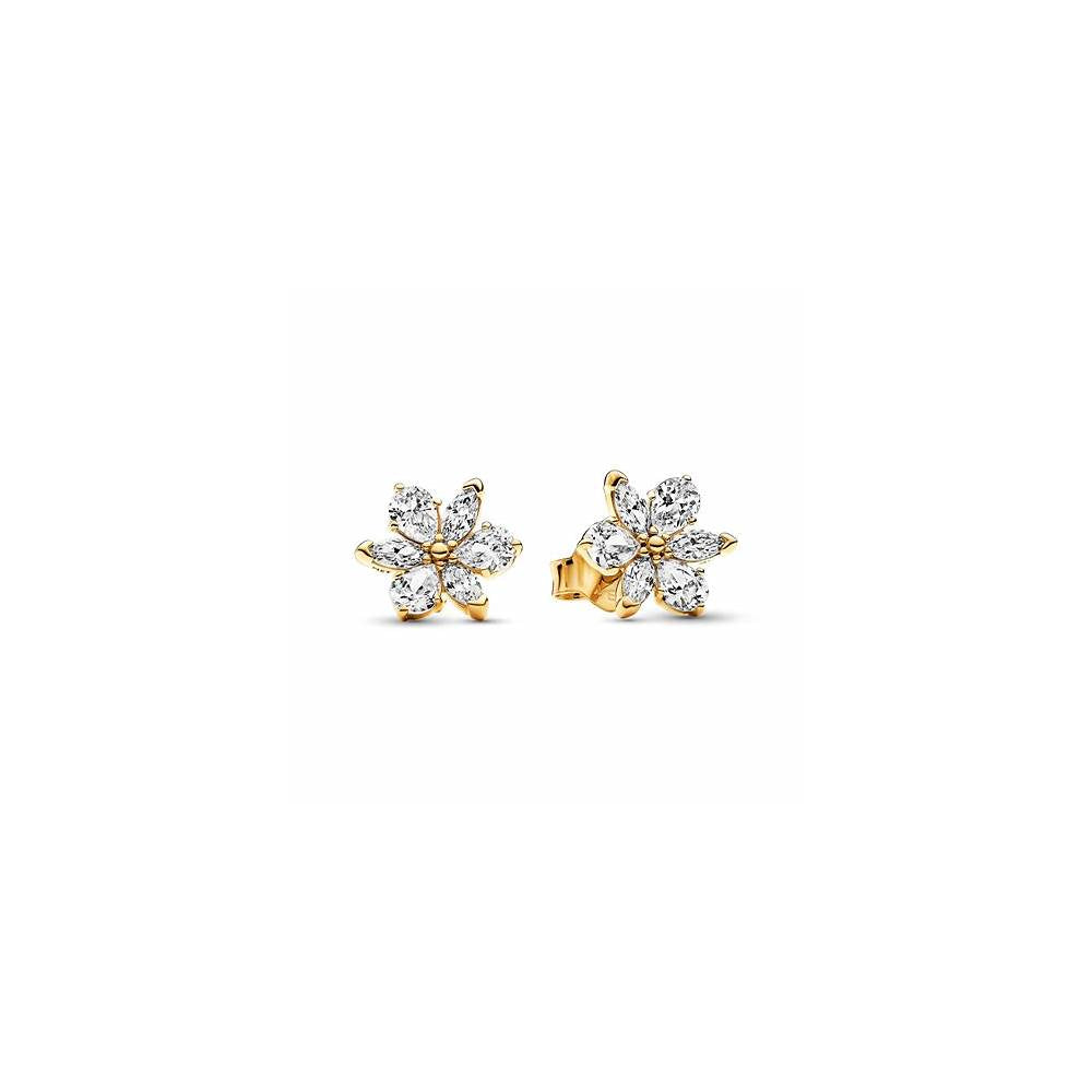 Herbarium cluster 14k gold-plated stud earrings with clear cubic zirconia 262633C01 (High Resolution)