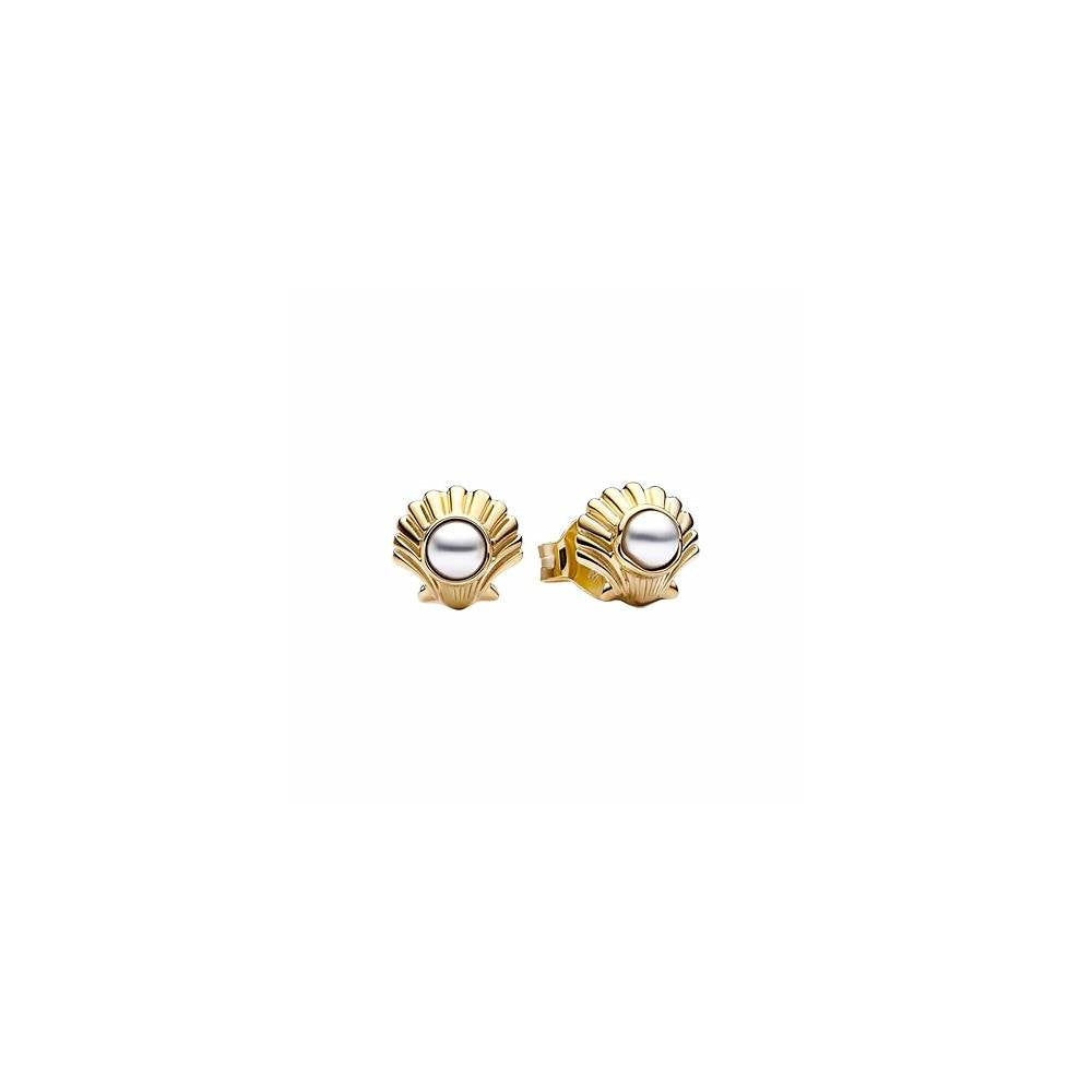 Disney The Little Mermaid seashell 14k gold-plated stud earrings with white lacquered artificial pearl 262686C01 (High Resolution)