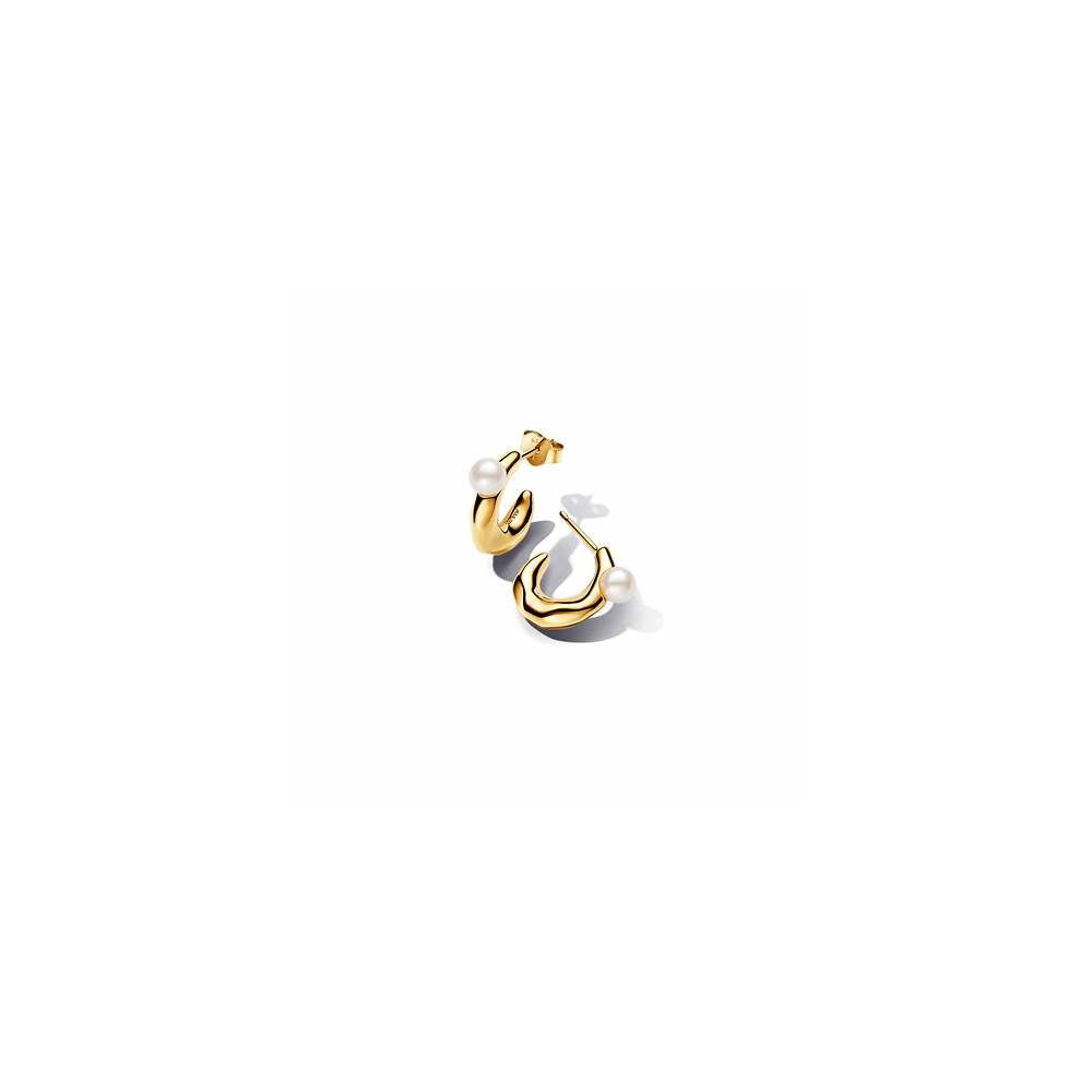 14k Gold-plated hoop earrings with white treated freshwater cultured pearl 263261C01 (High Resolution)