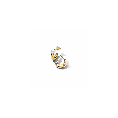 14k Gold-plated hoop earrings with white treated freshwater cultured pearl 263261C01 (High Resolution)