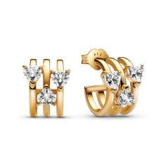 Hearts and lines 14k gold-plated hoop earrings with clear cubic zirconia 263656C01