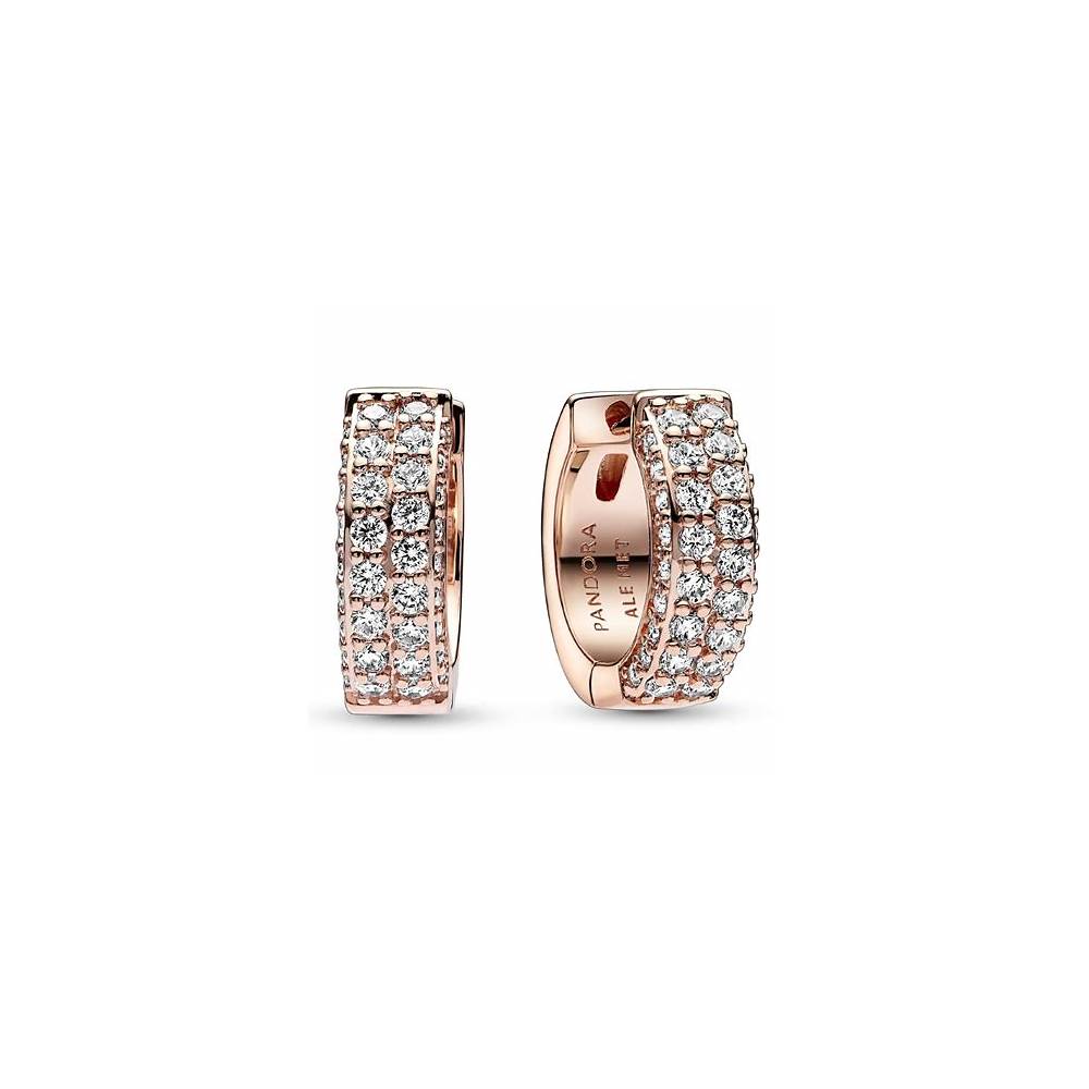 14k Rose gold-plated hoop earrings with clear cubic zirconia 282622C01 (High Resolution)