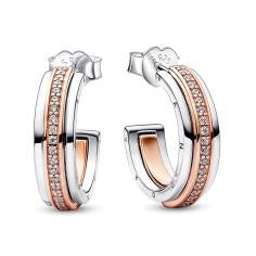 Pandora Signature Two tone Logo   Pavn++ Hoop Earrings 282737C01