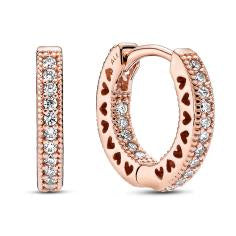 Pandora Rose Pave Heart Hoop Earrings w CZ 286317C01