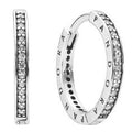 PANDORA Signature Logo Silver Hoop Earrings w CZ 290558CZ
