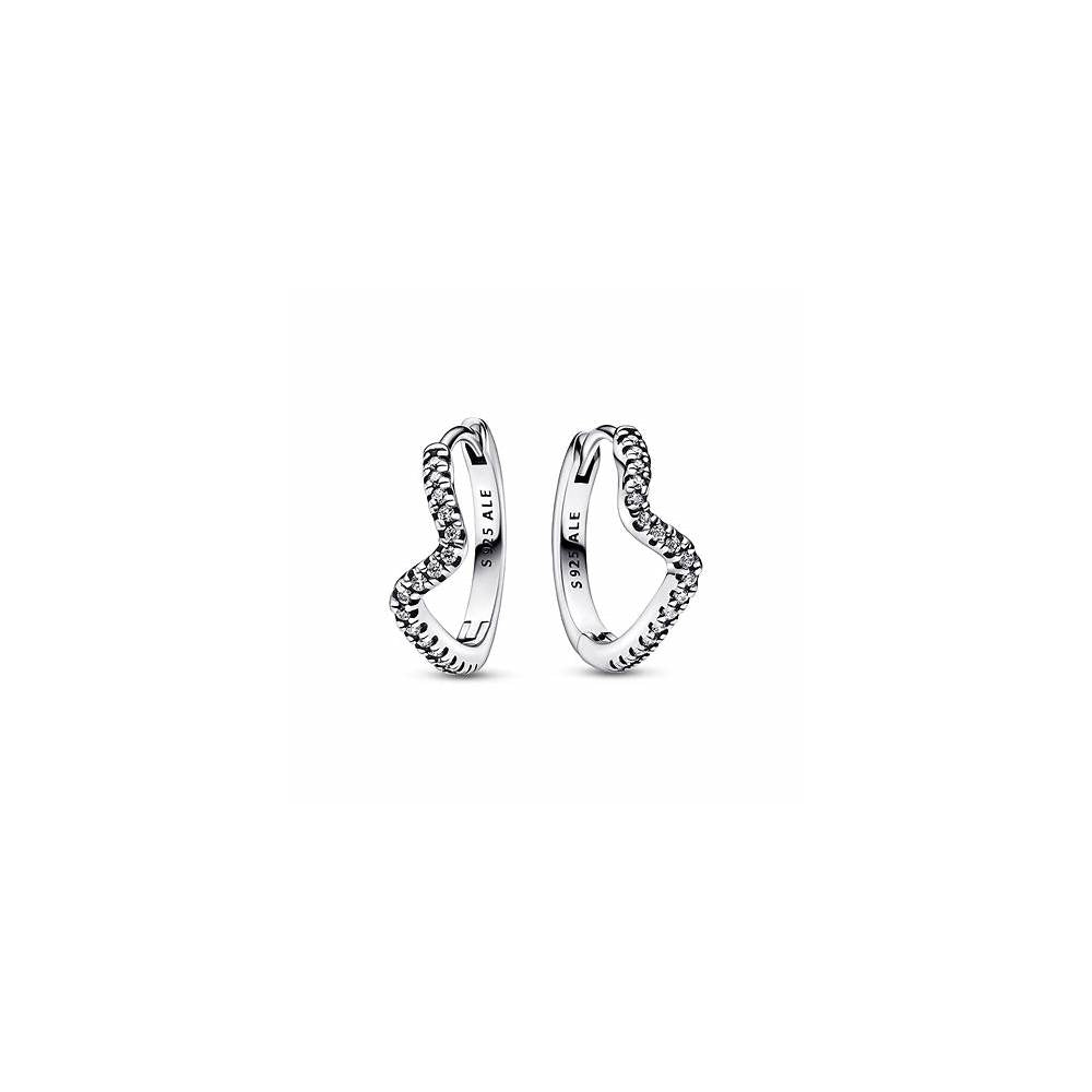 Wave sterling silver hoop earrings with clear cubic zirconia 292545C01 (High Resolution)