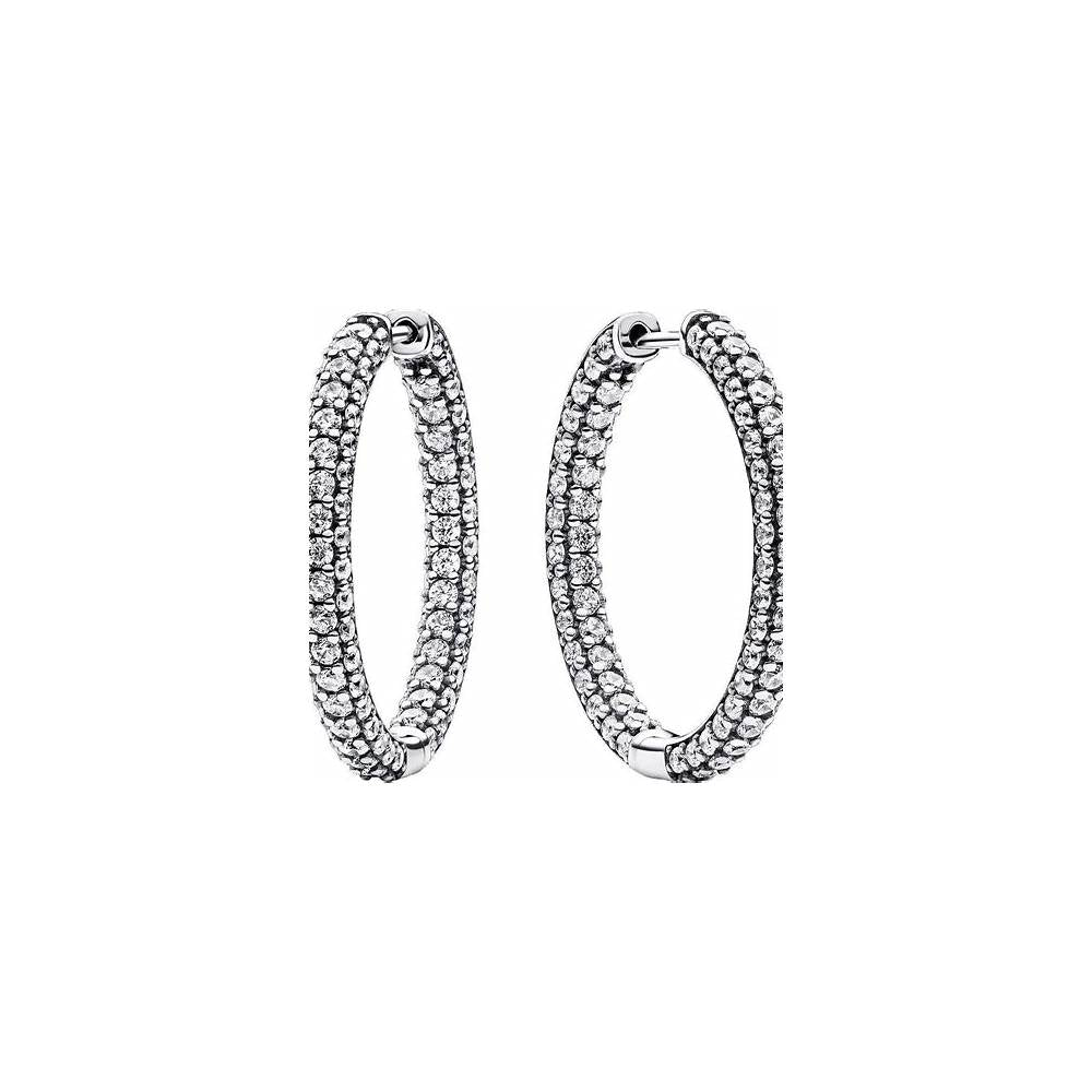 Sterling silver hoop earrings with clear cubic zirconia 293016C01 (High Resolution)