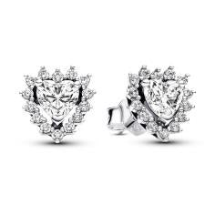 Heart sterling silver stud earrings with clear cubic zirconia 293097C01