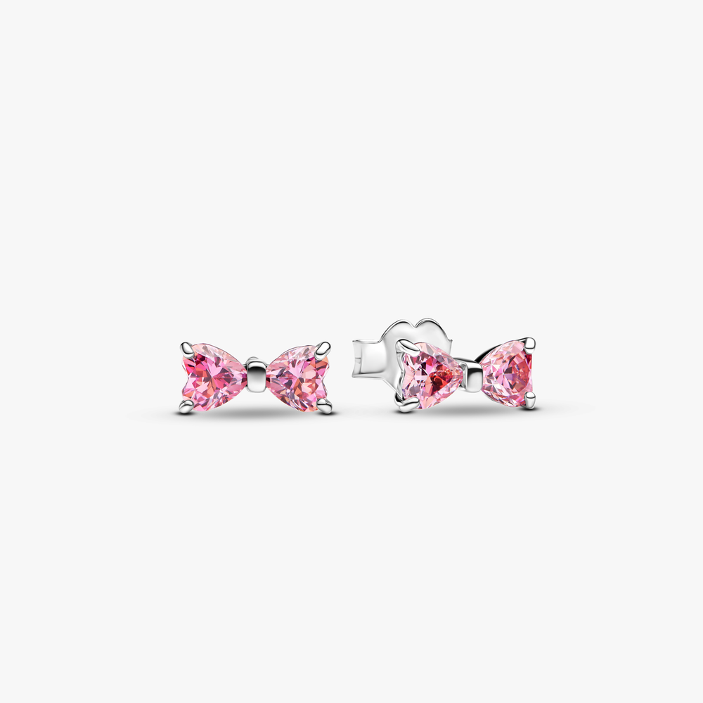 Bow sterling silver stud earrings with fancy pink cubic zirconia 293505C01 (High Resolution)