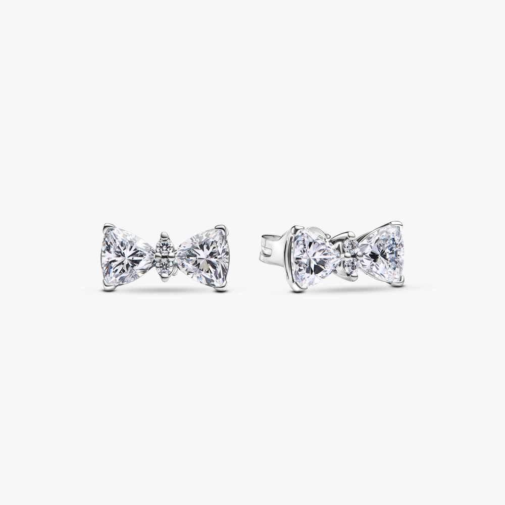 Bow sterling silver stud earrings with clear cubic zirconia 293506C01 (High Resolution)
