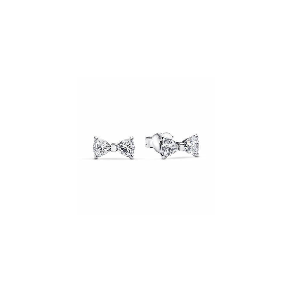 Bow sterling silver stud earrings with clear cubic zirconia 293542C01 (High Resolution)