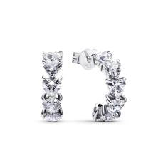 Hearts sterling silver hoop earrings with clear cubic zirconia 293657C01