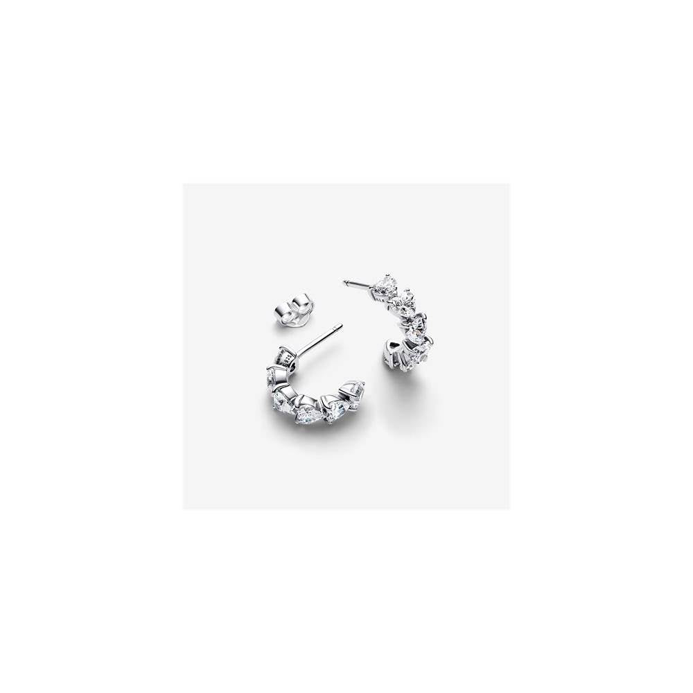 Hearts sterling silver hoop earrings with clear cubic zirconia 293657C01 (High Resolution)