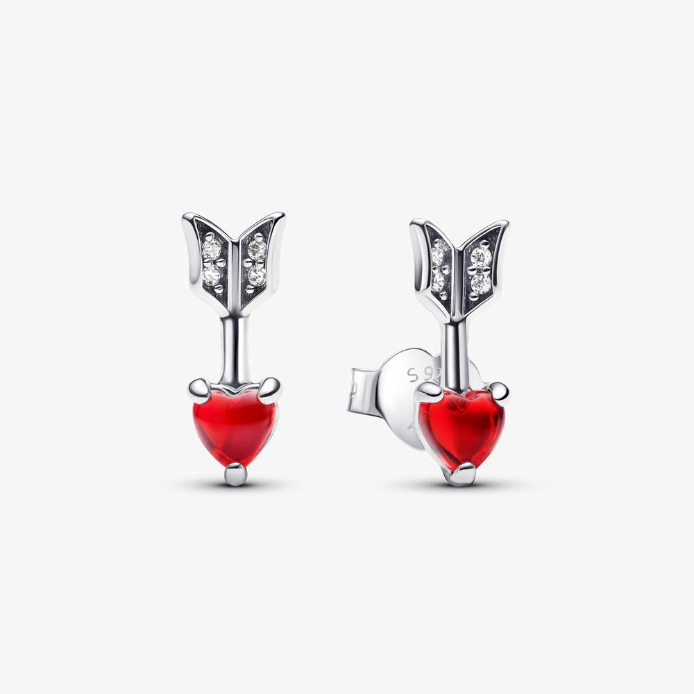 Heart arrow sterling silver stud earrings with red Murano glass and clear cubic zirconia 293668C01 (High Resolution)