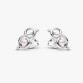 Infinity knot sterling silver stud earrings with pink lacquered artificial pearl and clear cubic zirconia 293761C01 (High Resolution)