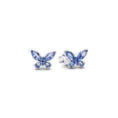 Butterfly sterling silver stud earrings with cornflower blue crystal 294230C01