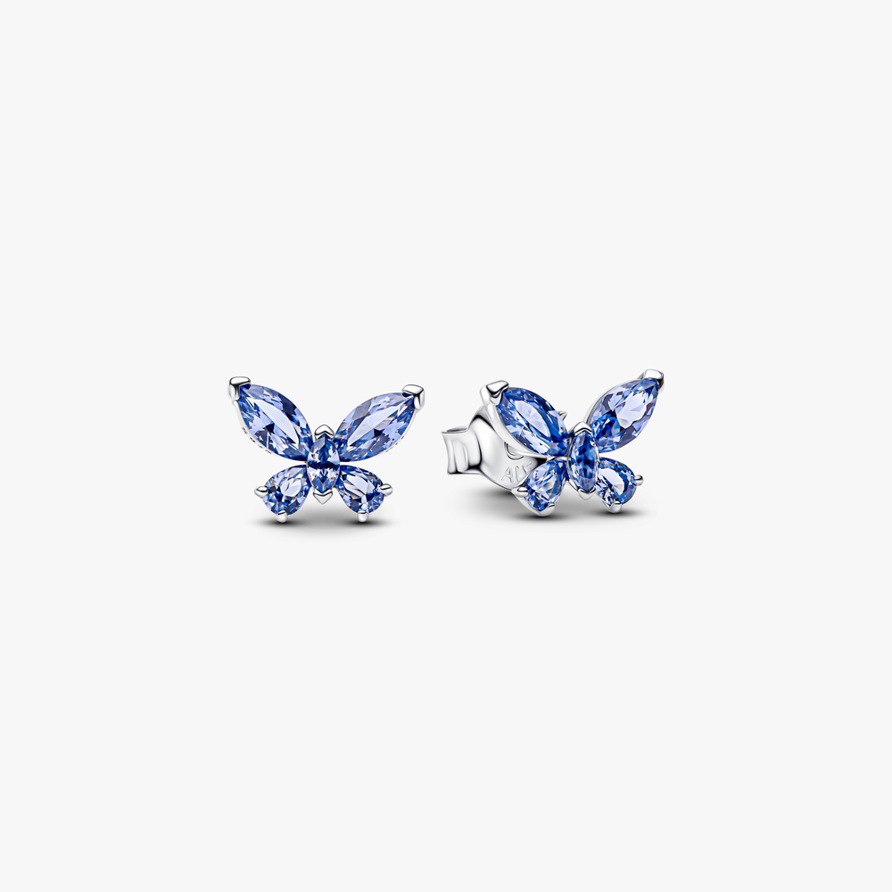 Butterfly sterling silver stud earrings with cornflower blue crystal 294230C01 (High Resolution)