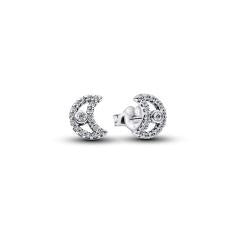 Moon sterling silver stud earrings with clear cubic zirconia 294257C01