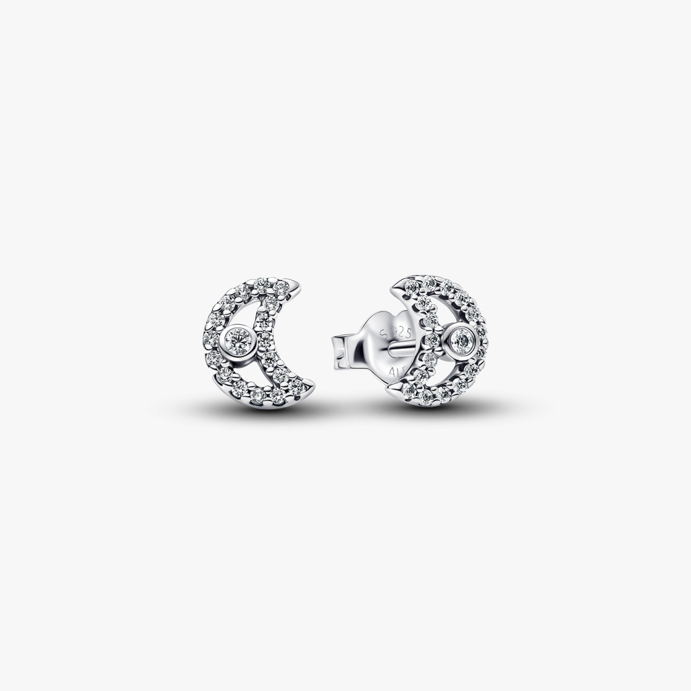 Moon sterling silver stud earrings with clear cubic zirconia 294257C01 (High Resolution)