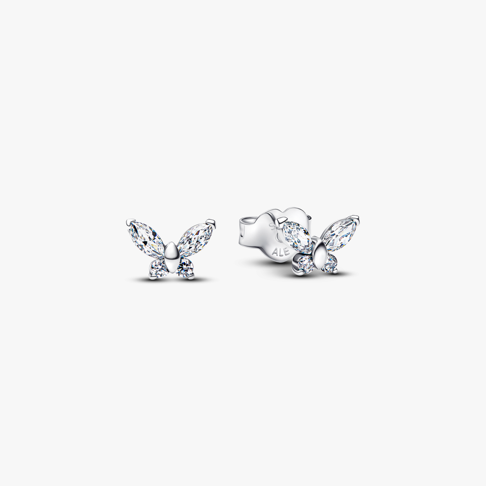 Butterfly sterling silver stud earrings with clear cubic zirconia 294263C01 (High Resolution)