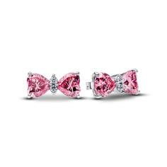 Bow sterling silver stud earrings with fancy pink and clear cubic zirconia 294265C01