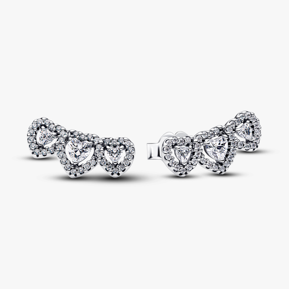 Triple heart sterling silver stud earrings with cl (High Resolution)