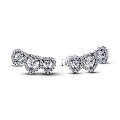 Triple heart sterling silver stud earrings with cl