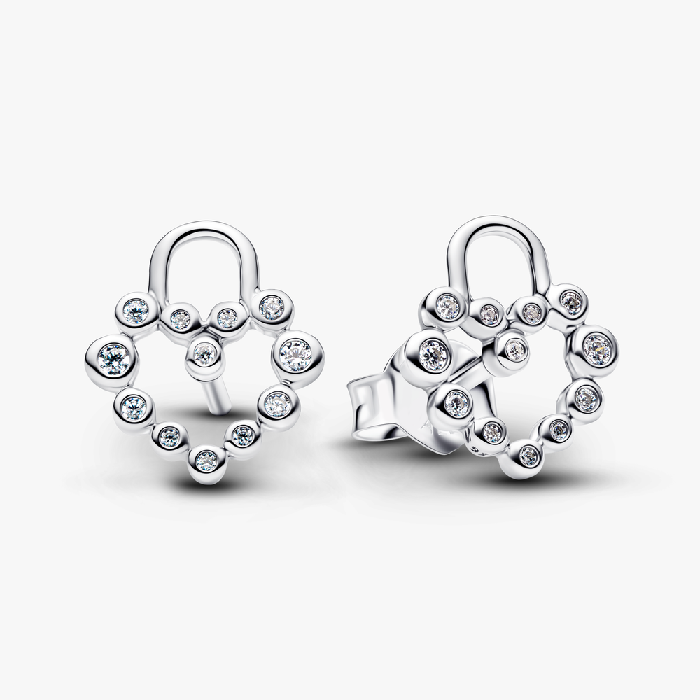 Heart padlock sterling silver stud earrings with cz (High Resolution)