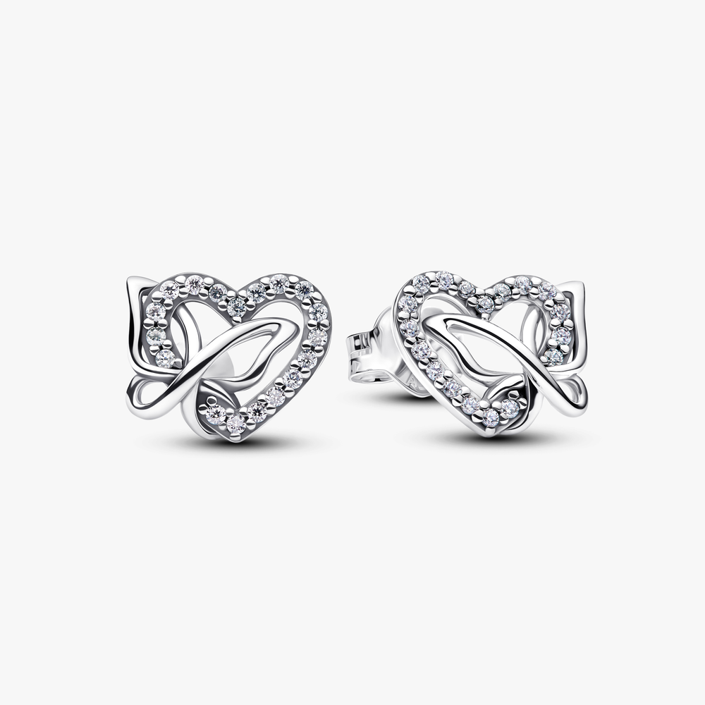 Heart and butterfly sterling silver stud earrings  294476C01 (High Resolution)