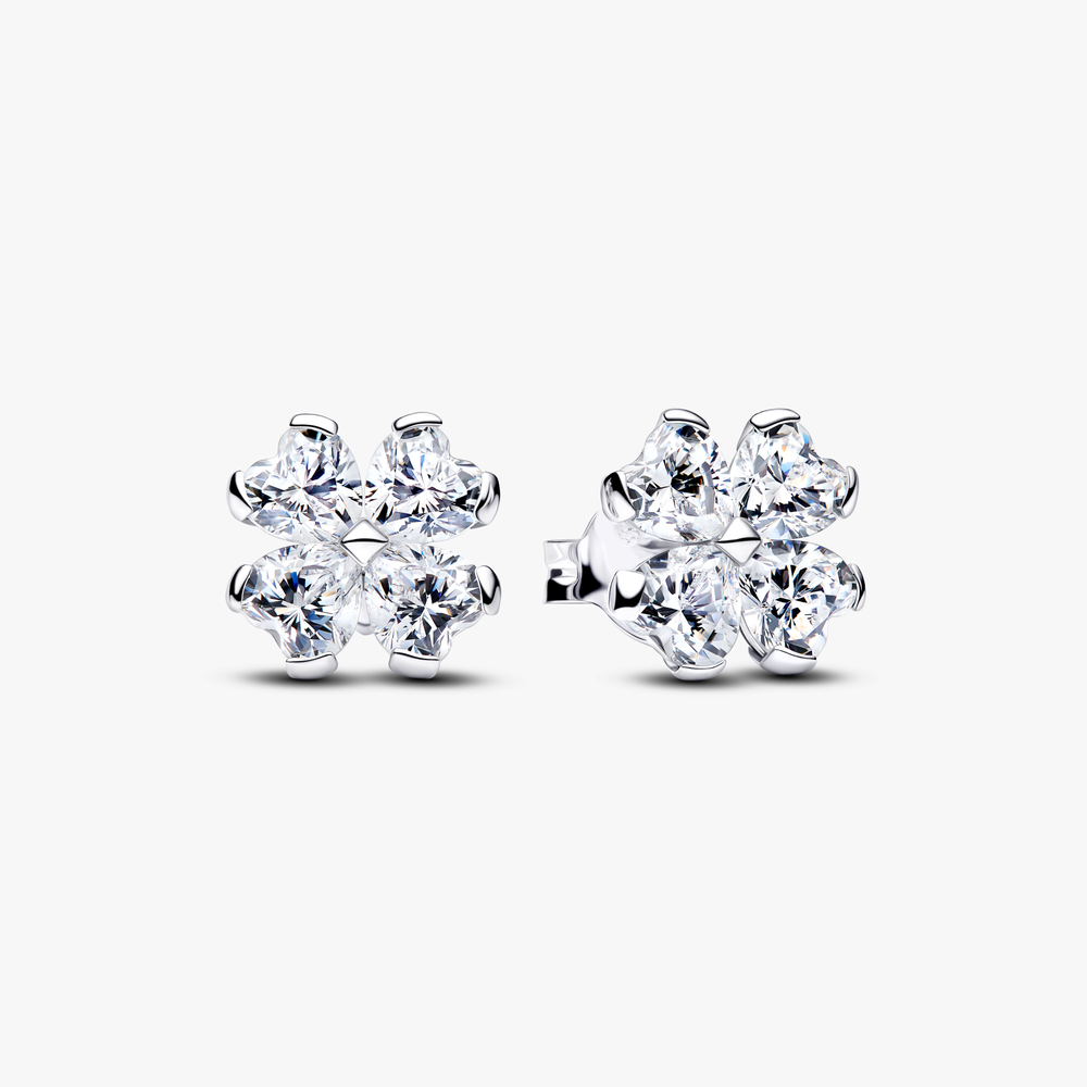 Clover sterling silver stud earrings with clear cu 294500C01 (High Resolution)