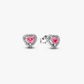 Heart sterling silver stud earrings with fancy pink and clear cubic zirconia 298427C02 (High Resolution)