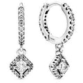 Square Sparkle Silver Hoop Earrings w CZ 298503C01