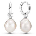 Sterling silver hoop earrings with baroque white freshwater cultured pearl 299426C01