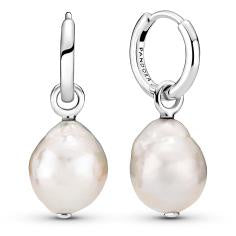 Sterling silver hoop earrings with baroque white freshwater cultured pearl 299426C01