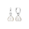 Sterling silver hoop earrings with baroque white freshwater cultured pearl 299426C01 (High Resolution)