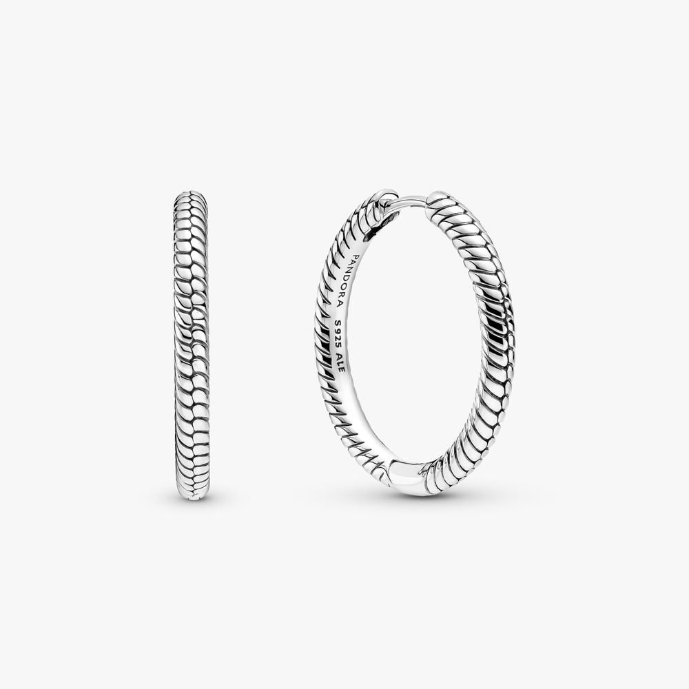 Moments Snake Chain Silver Hoop Earrings 299532C00 (High Resolution)