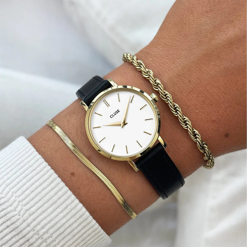 Cluse - Strap 12mm Leather Black, gold buckle CS12002