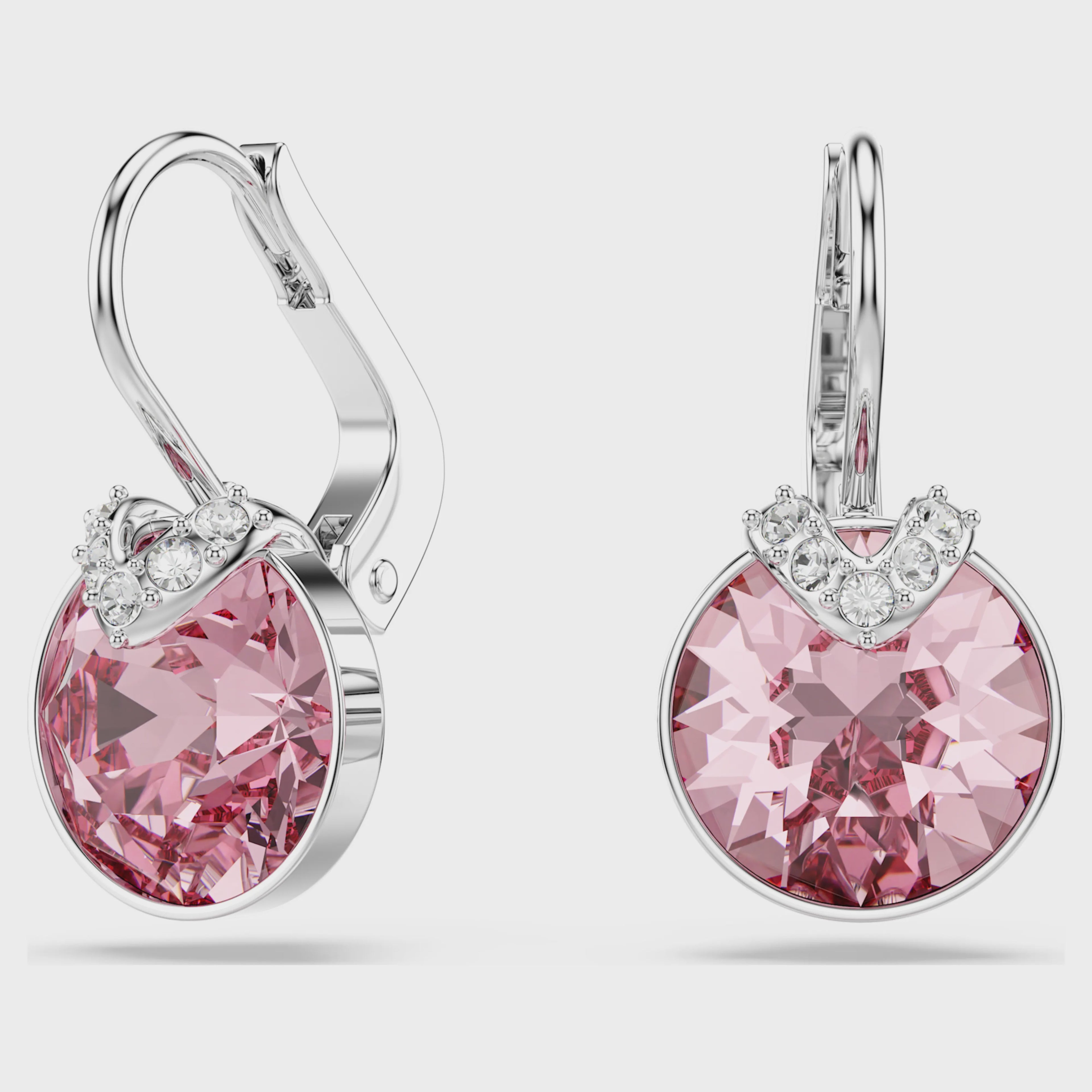Bella V drop earrings Round cut, Pink, Rhodium plated 5734235