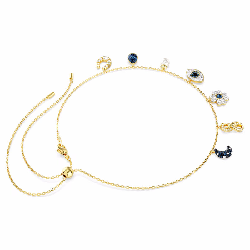 Symbolica choker Crystal pearl, Moon, infinity, clover, evil eye and horseshoe, Blue, Gold-tone plated