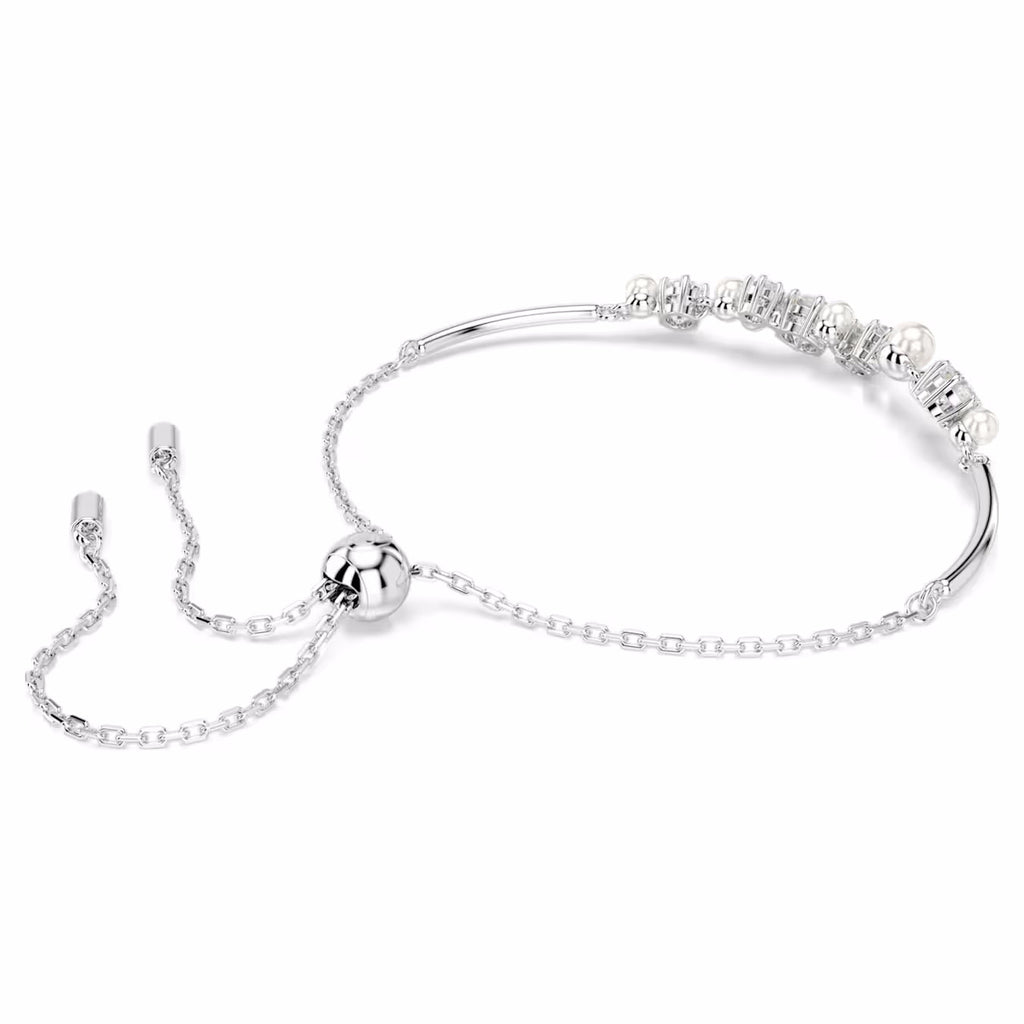 Constella bangle Crystal pearl, Round cuts, White, Rhodium plated 5705618