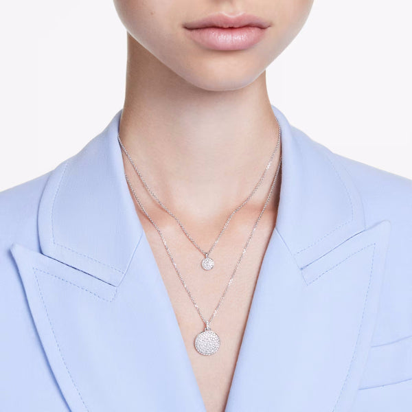 Meteora layered pendant White, Rhodium plated
