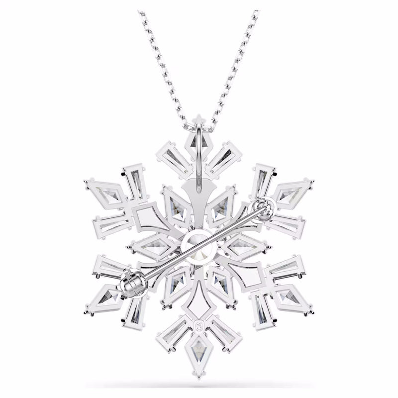 Idyllia pendant and brooch Mixed cuts, Snowflake, White, Rhodium plated