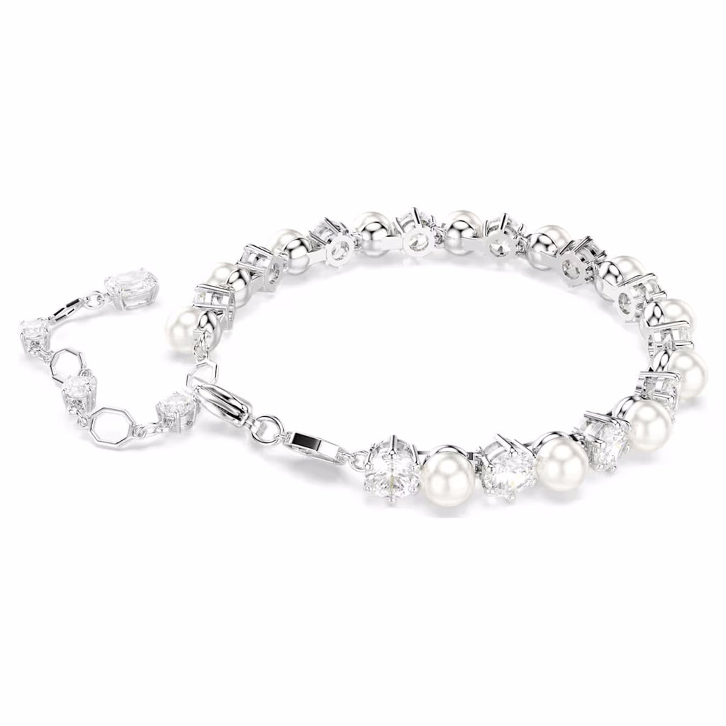 Matrix Tennis bracelet Crystal pearl, Round cut, White, Rhodium plated 5689625